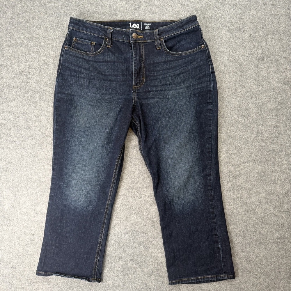 Lee Womens Regular Fit Capri Jeans Mid Rise Dark Blue Denim Size 33